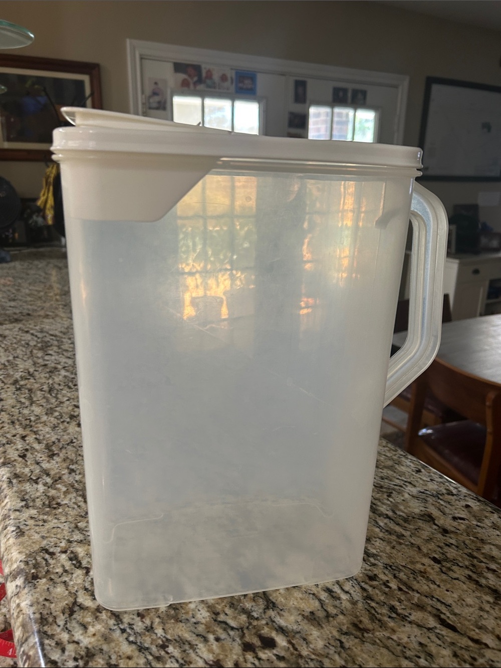 Clear White Plastic Kitchen Storage Container with Pour Spout Lid and Handle